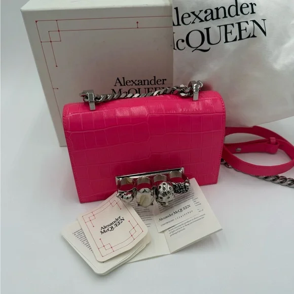 Alexander McQueen Vibrant Pink Croc embossed mini satchel - Picture 1 of 7